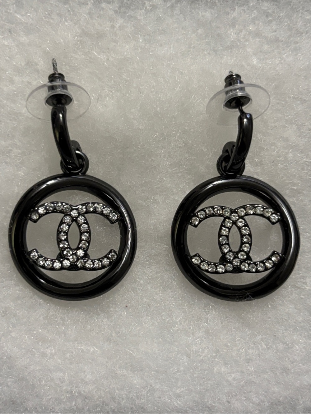 CC Black & Diamond Logo Drop Earrings